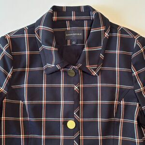 Banana Republic Women's 14 Navy Windowpane Blazer Gold Buttons Classic Chic Mod